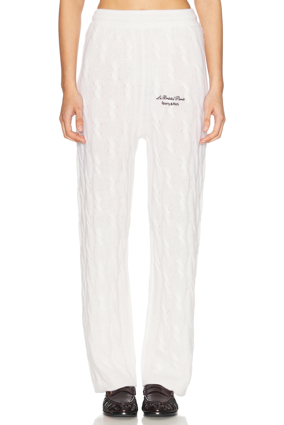 

X Le Bristol Paris Брюки из кашемира с узором "косичка" Faubourg Sporty & Rich, Cream