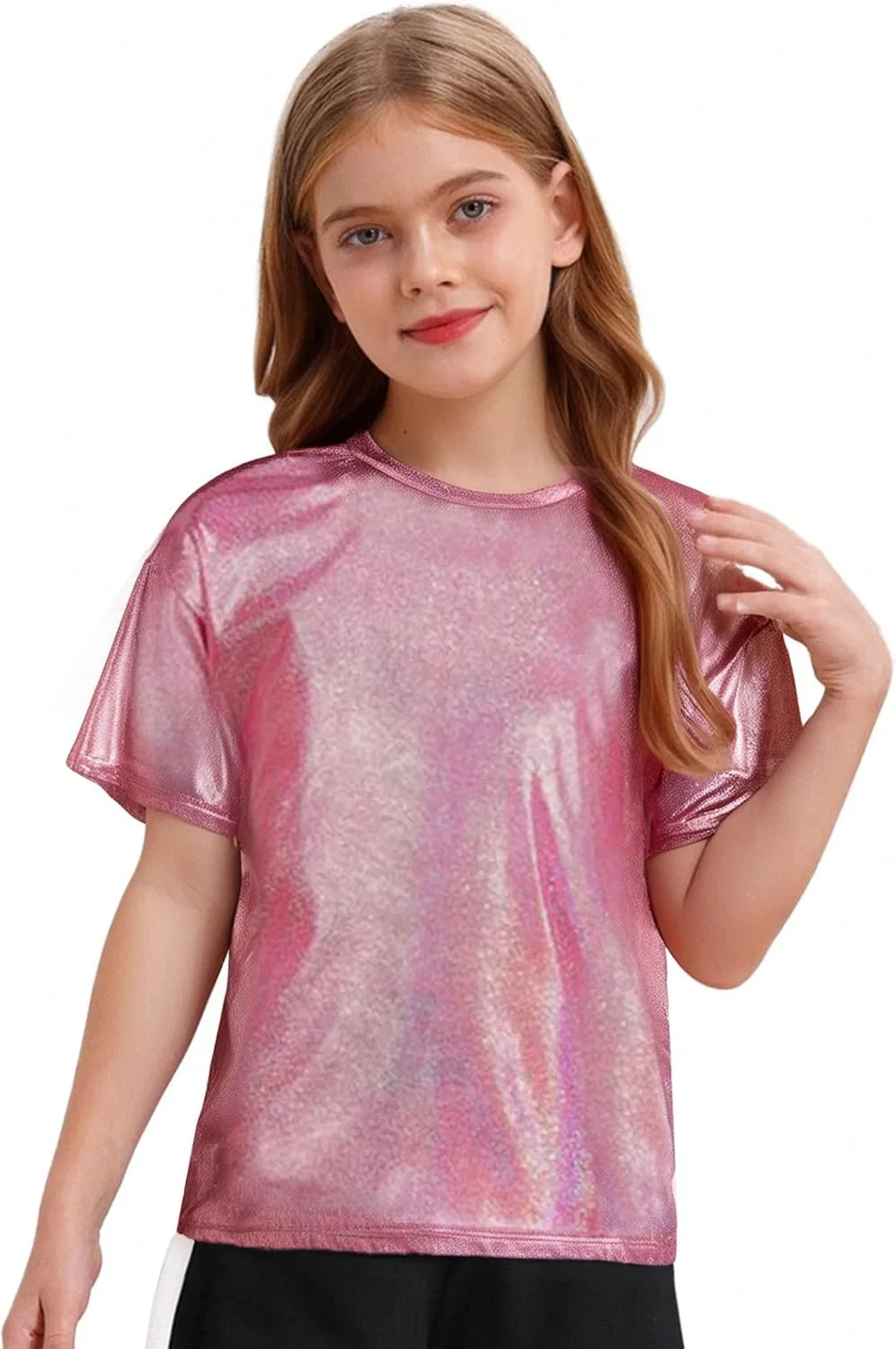 Детская футболка для танцев Hip Hop Metallic Miaeowve, Rose Red