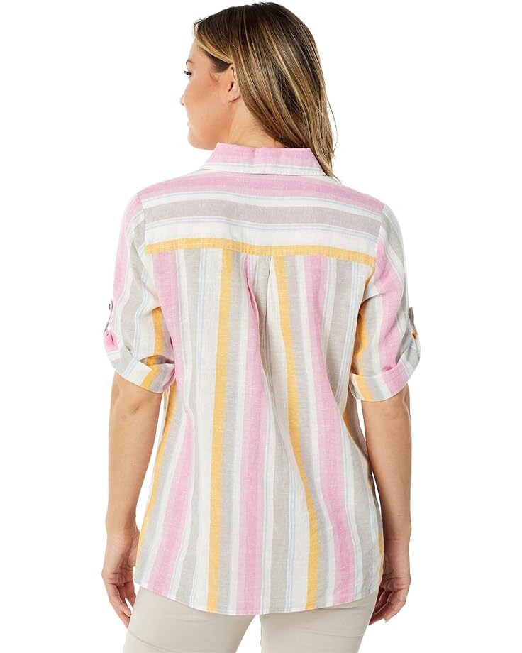 

Рубашка Lisette L Montreal Carly Linen Cotton Stripe Button Front Shirt, мульти