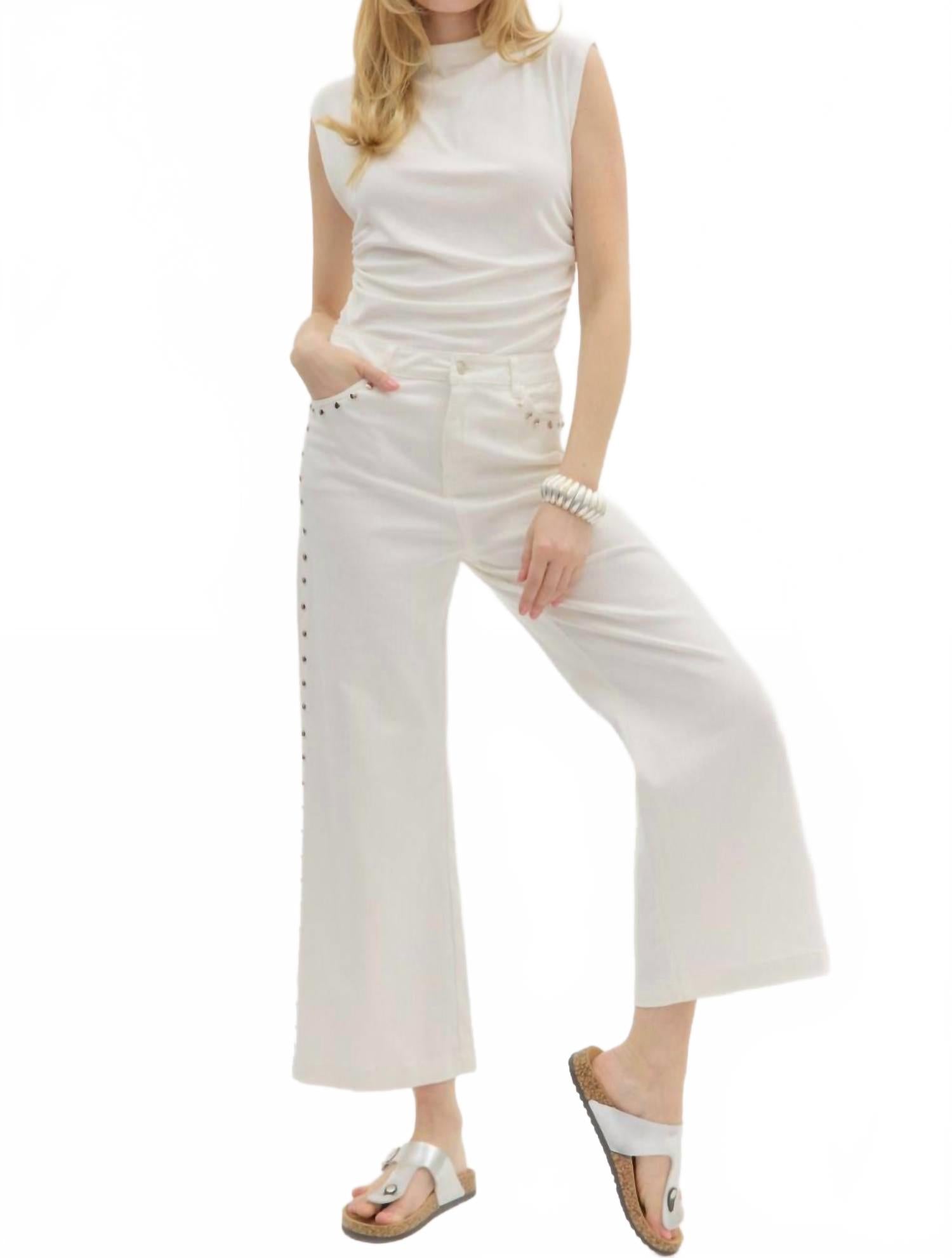 

Свободные брюки с высокой талией и декоративными шпильками в цвете айвори Entro, кремовый