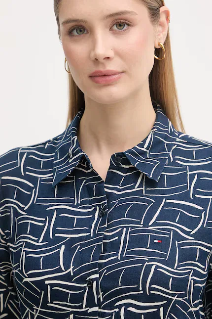 Косорубая рубашка из льна Tommy Hilfiger, синий — фото 4