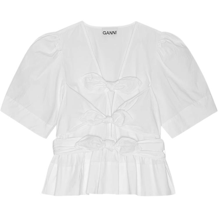 

Стираная блузка с завязками и тянущейся тканью GANNI, белый