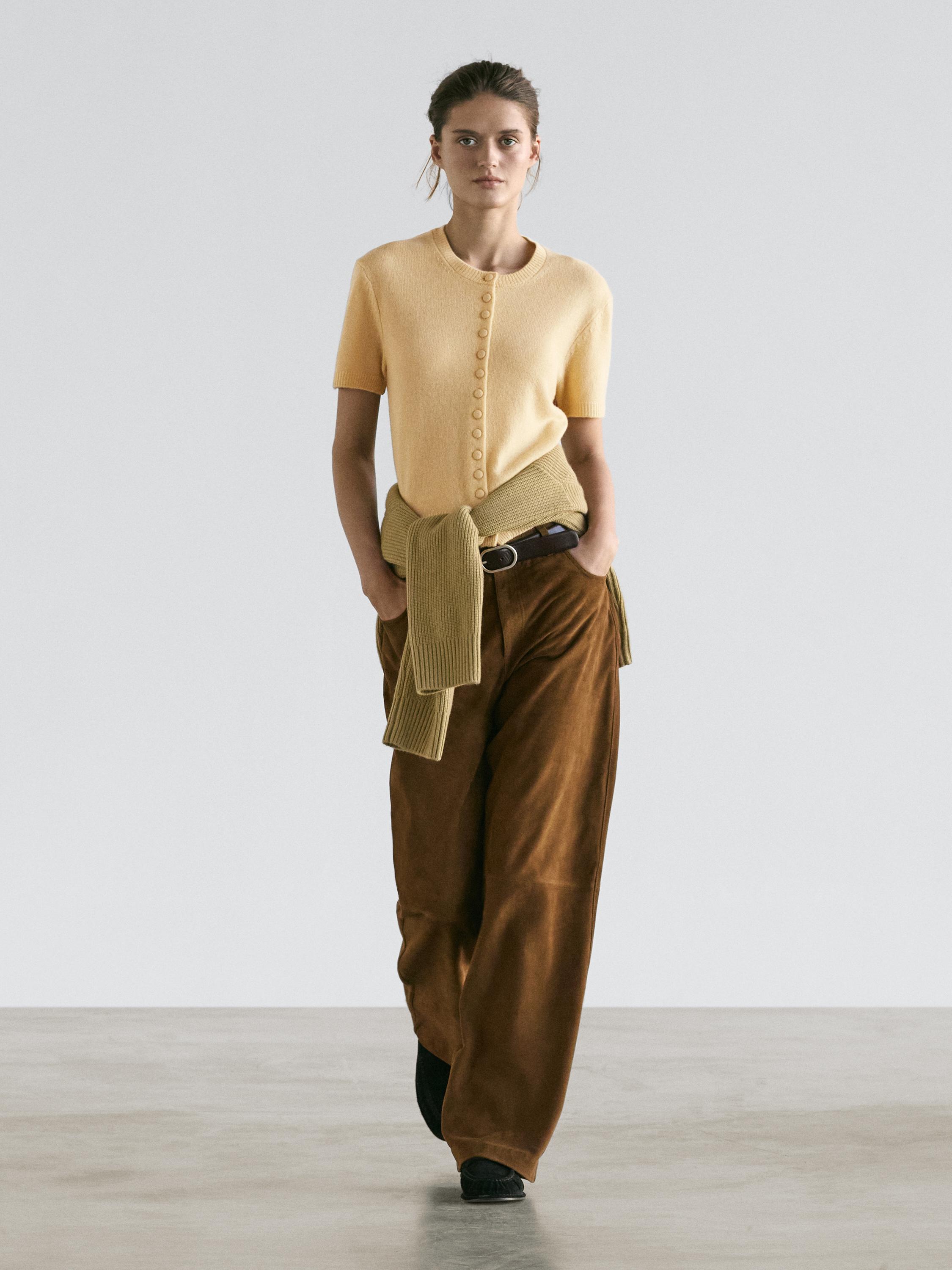 

Шерстяной вязаный кардиган с коротким рукавом Massimo Dutti, yellow