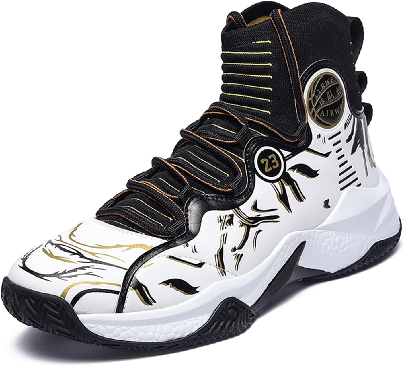 

Мужские высокие баскетбольные кроссовки с противоскользящей подошвой и амортизацией, с кожаными шнурками и дышащие повседневные спортивные туфли, подходящие для уличного спорта, бега и волейбола Qaoterod, черный