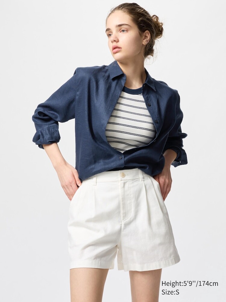 

Рубашка из 100% льна премиум-класса Uniqlo, цвет 69 синий