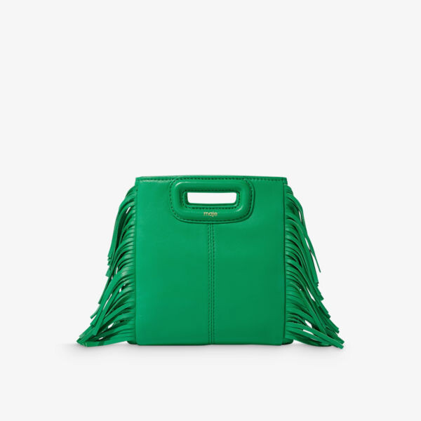 

Кожаная сумка через плечо m mini с тисненым логотипом и бахромой Maje, экрю