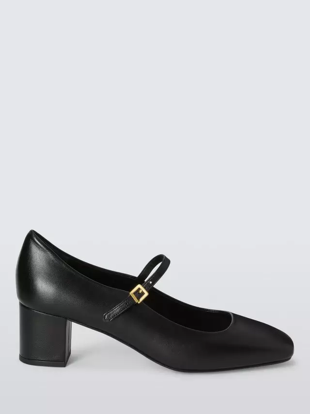 

Туфли-лодочки John Lewis Adore Leather Low Block Heel Mary Jane, черный