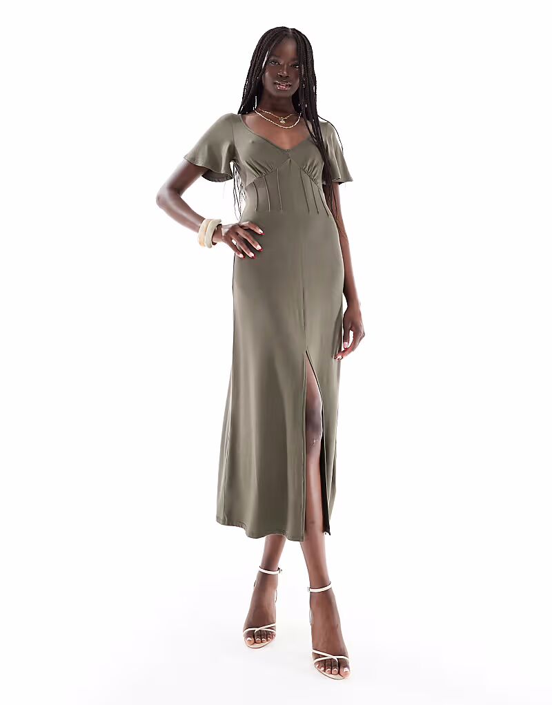 

ASOS DESIGN миди-чайное платье цвета хаки с корсетной отделкой