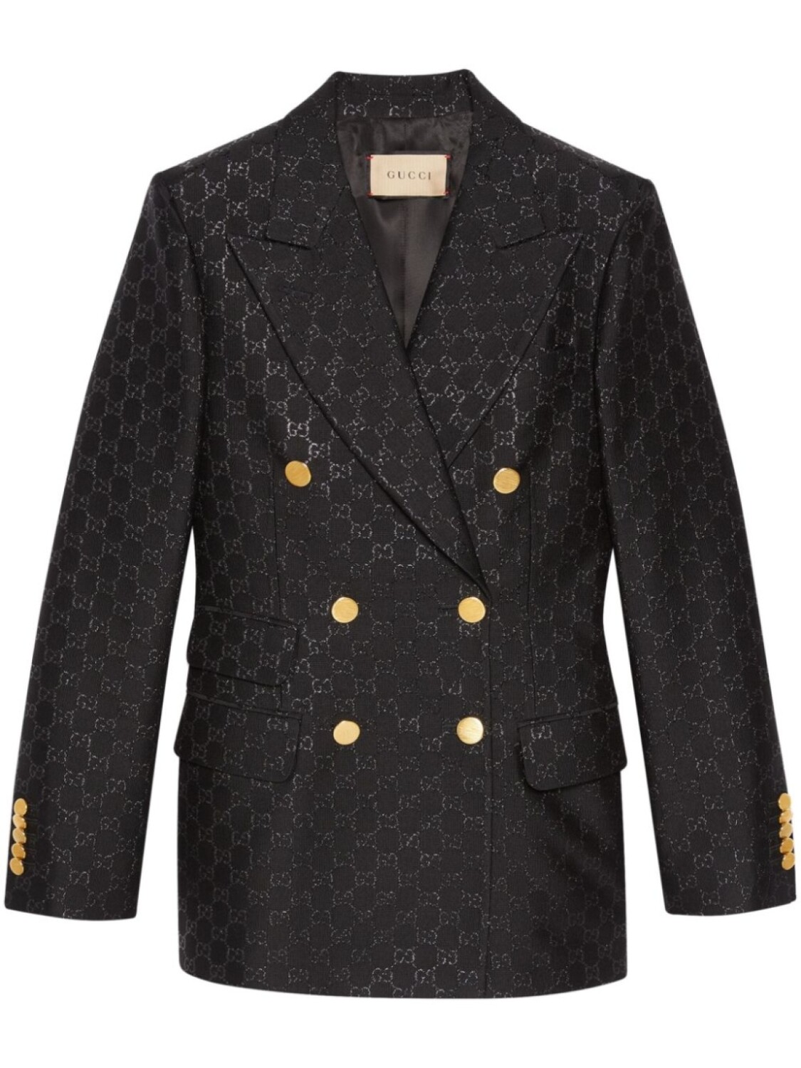 

Gucci двубортный шерстяной блейзер с узором GG, черный