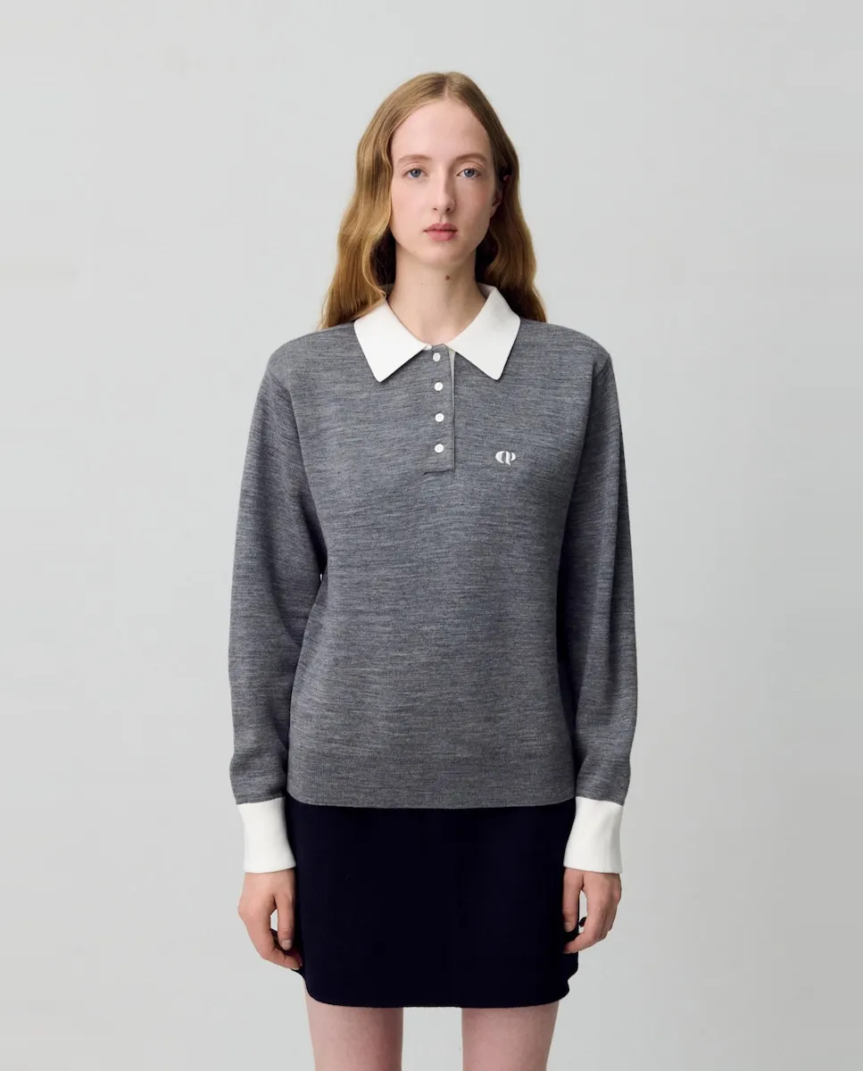 

Женский свитер с тонкой трикотажной вязкой, поло Claudie Pierlot, серый