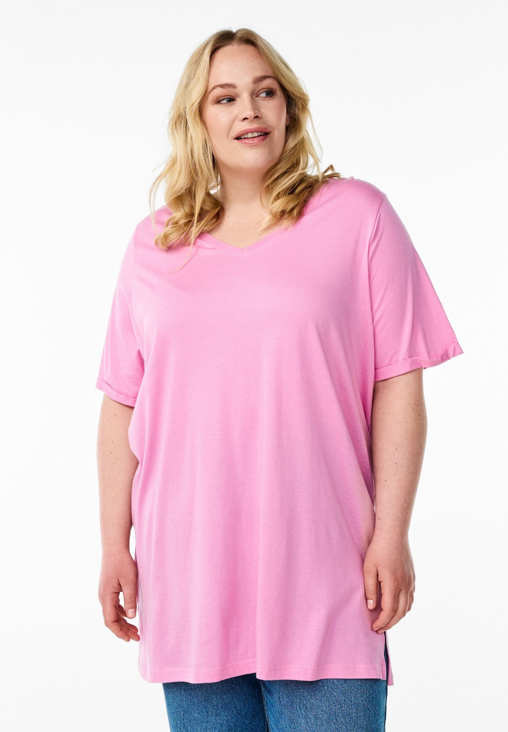 

Базовая футболка SINGLE WITH V-NECK Zizzi, светло-розовый