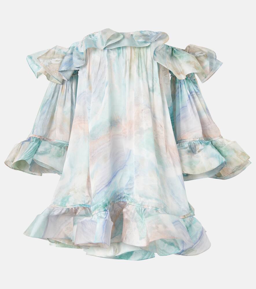 

Шелковое мини-платье с воланами и рюшами Illuminate Flounce Zimmermann, Blue Agate