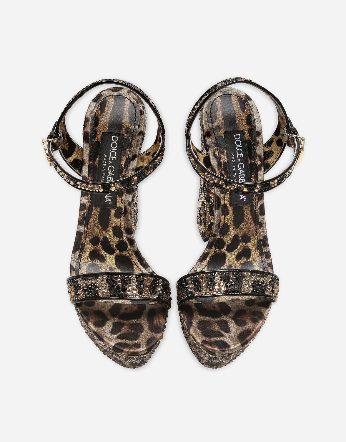 Атласные босоножки на платформе с прикрепленными стразами Dolce & Gabbana, анималистичный принт — фото 4