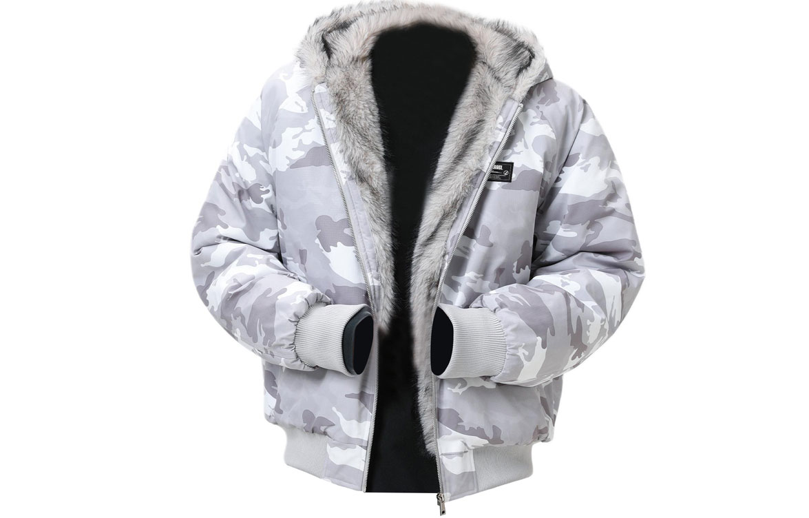 

Пуховик Unisex с меховым воротником утолщенный карго ZIAREL, серый camouflage[removable logo]