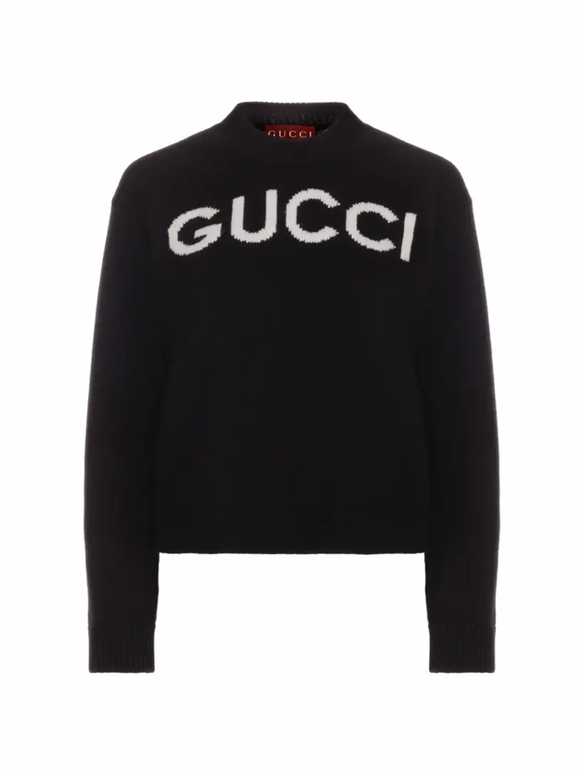 

Шерстяной джемпер с логотипом Gucci, черный