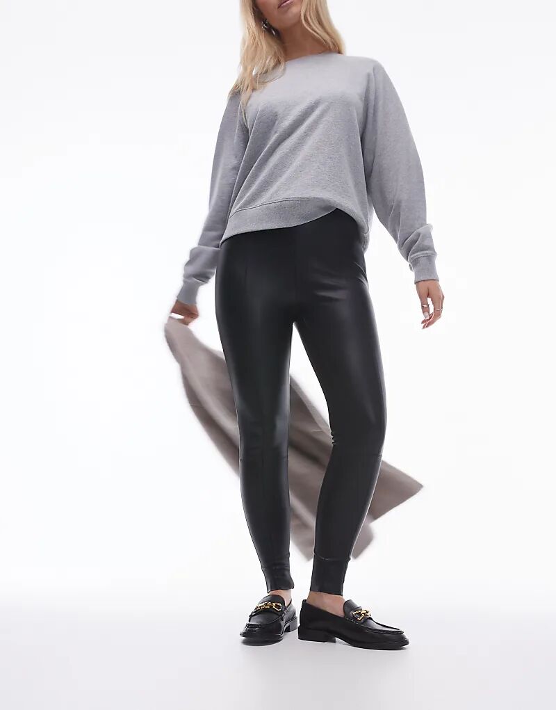 

Узкие брюки из искусственной кожи фасона «песочные часы» черного цвета Topshop