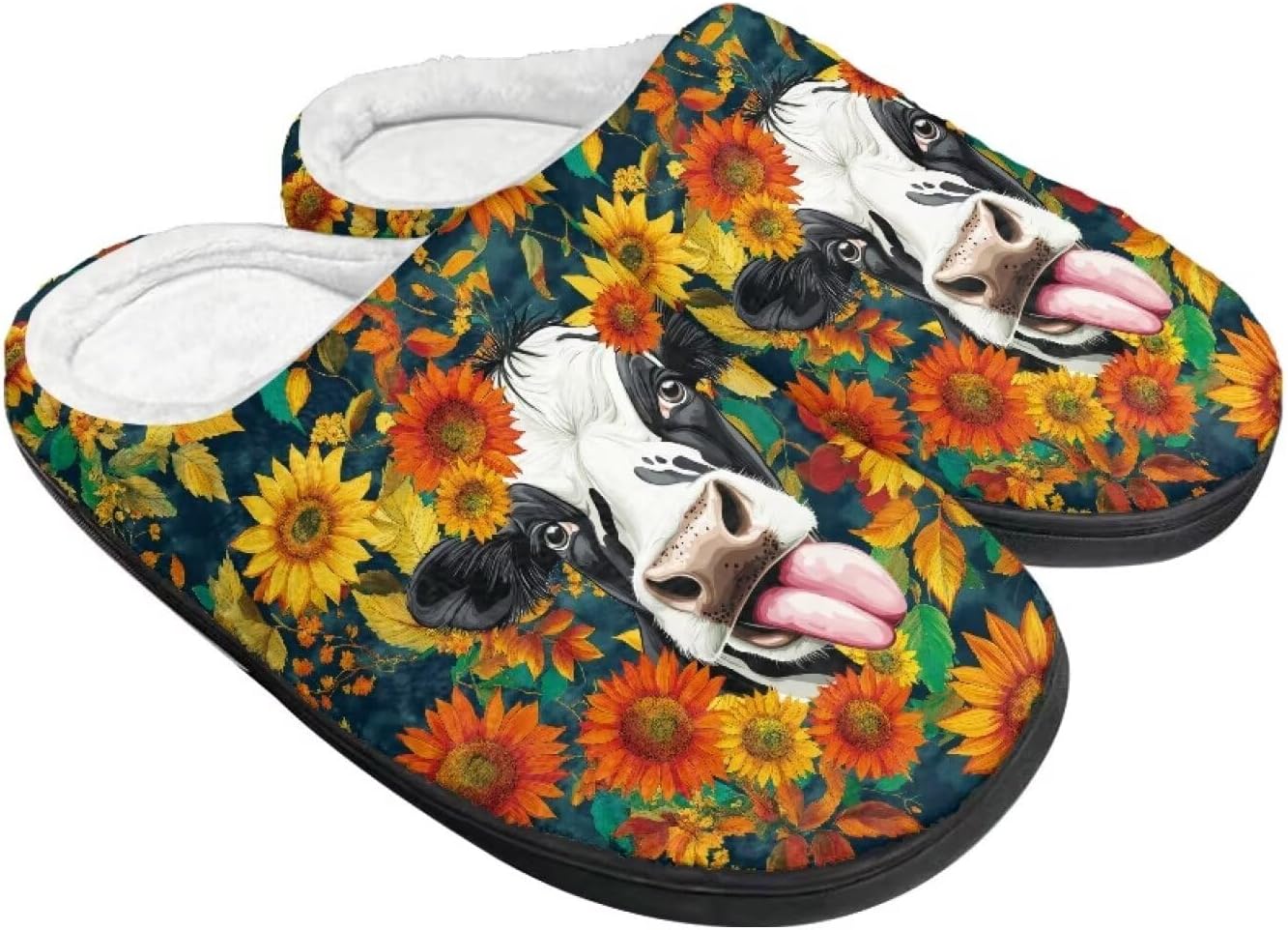 

Зимние теплые домашние тапочки для женщин и мужчин, мягкие домашние тапочки, пушистые удобные тапочки, тапочки на мягкой подошве, противоскользящие Baxinh, Yellow-sunflower Cow Print