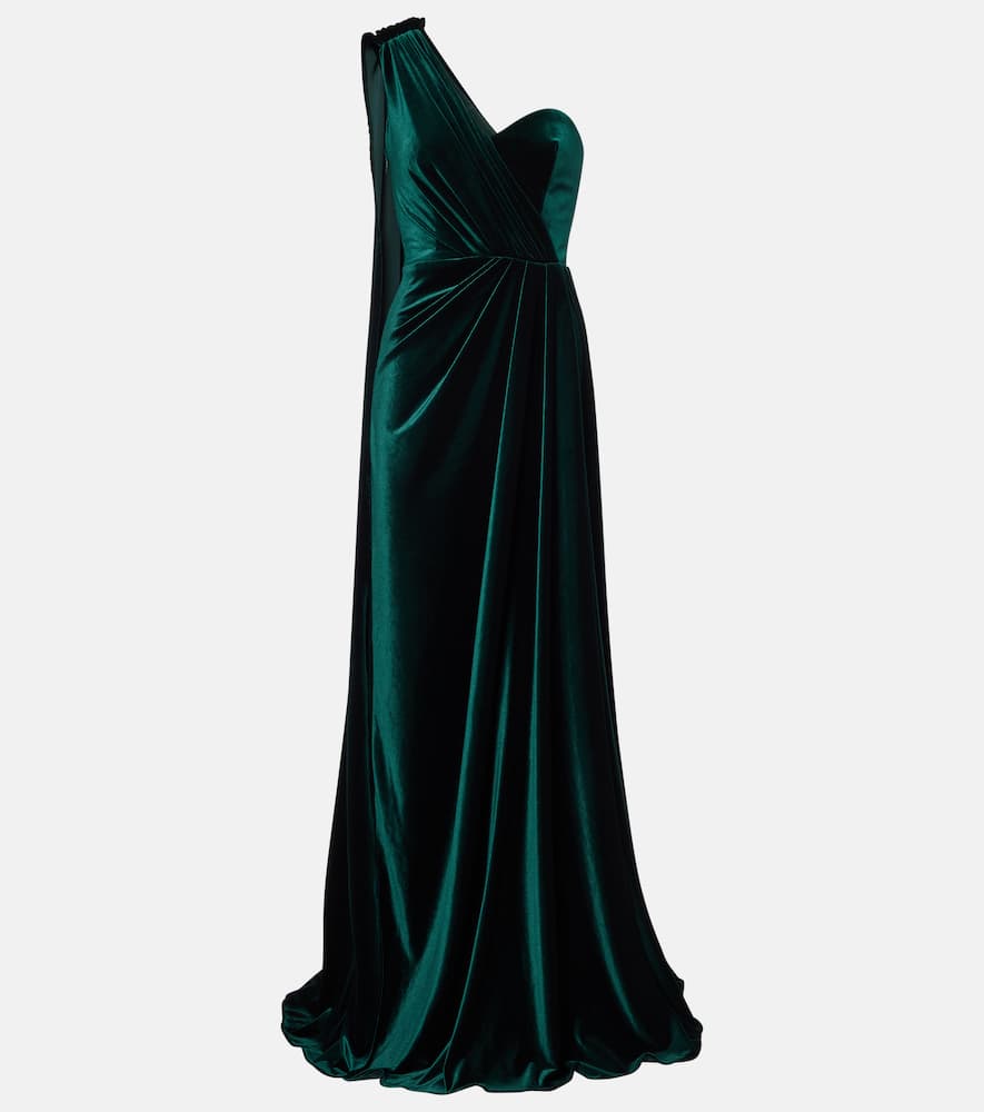 

Вечернее платье с одним плечом из бархата Monique Lhuillier, Deep Green