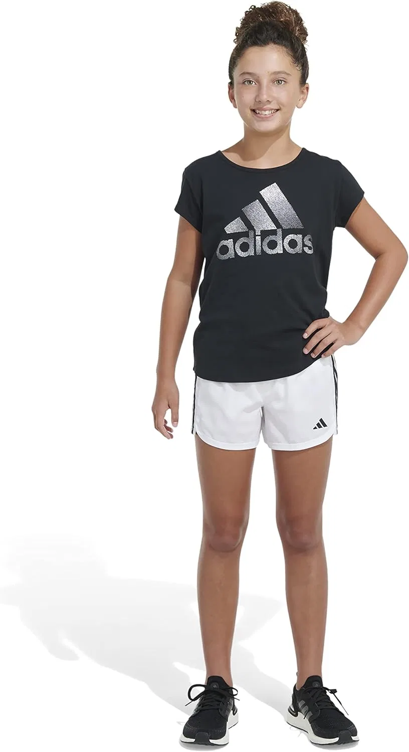 Детские шорты Adidas Aeroready 3-Stripes Woven Pacer Color Shorts, белый — фото 3