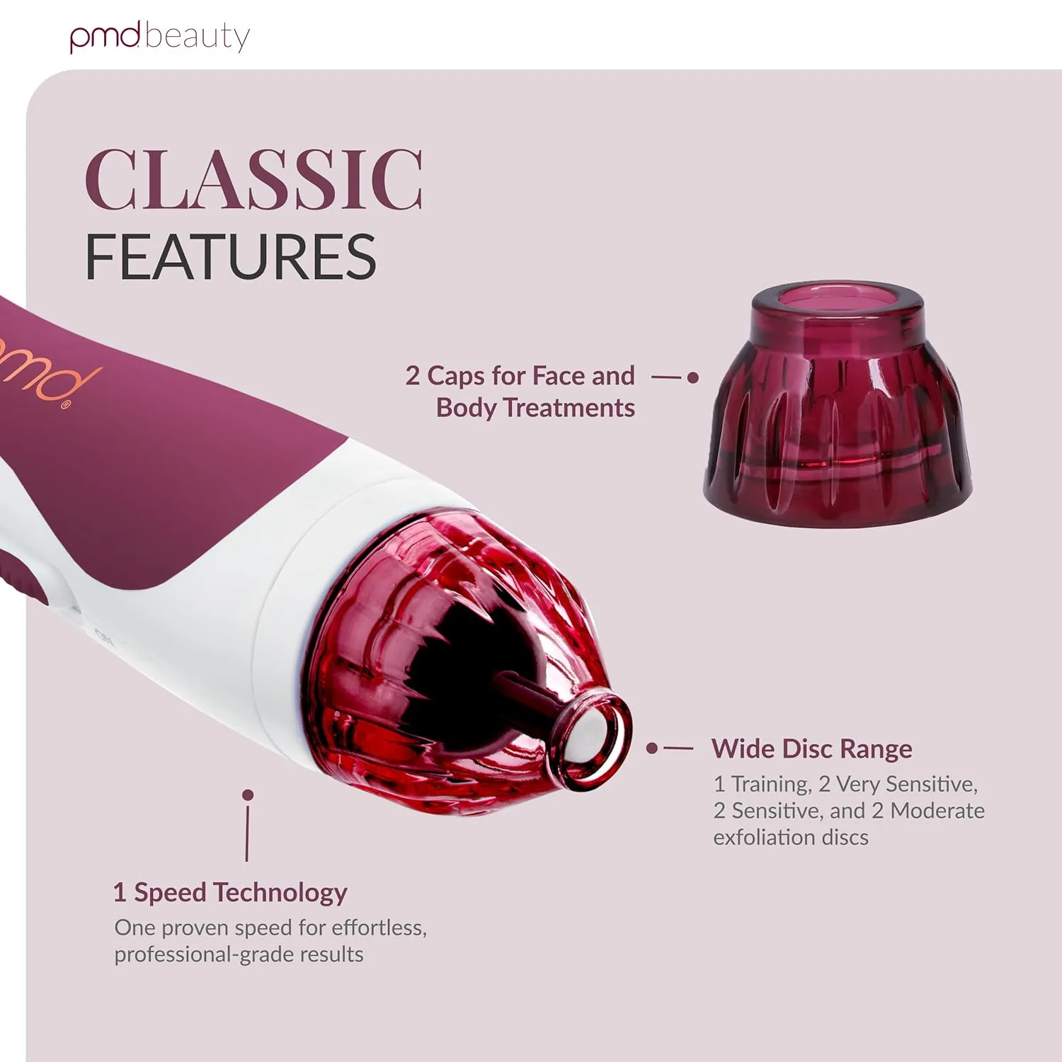 PMD Beauty Personal Microderm Classic - Набор для домашнего использования, инструмент для отшелушивания кожи лица, микродермабразия для ухода за кожей лица и тела., Berry — фото 3