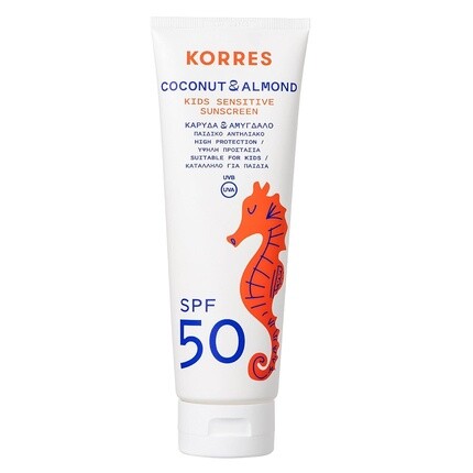 

KORRES Детский солнцезащитный крем SPF50 для чувствительной кожи Кокос и Миндаль с питательным маслом сладкого миндаля и провитамином B5 250мл 271г