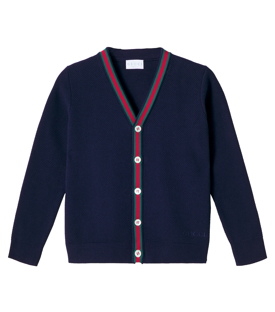 

Кардиган из хлопковой смеси с полосатой вязкой Gucci Kids, Oltremare/ Green/ Red