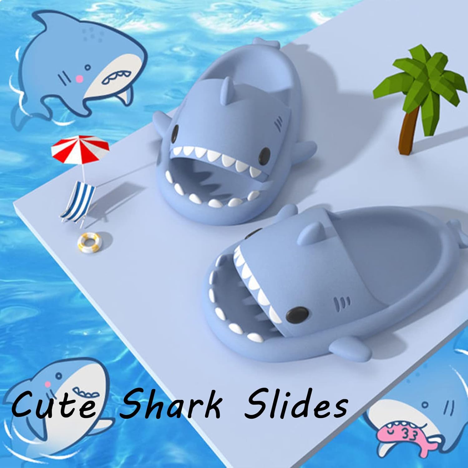 Шлепанцы Sharllen Shark для женщин и мужчин с милым забавным мультяшным дизайном, противоскользящие, с открытым носком, легкие летние шлепанцы с акулой, зеленый — фото 2