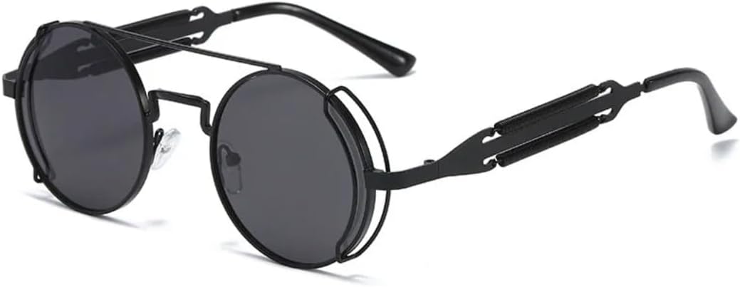 

Модные круглые солнцезащитные очки в стиле стимпанк для мужчин, ретро-очки с металлическими двойными пружинами, уникальные женские солнцезащитные очки с защитой от УФ-излучения UV400 UUPTTPL, Black Grey