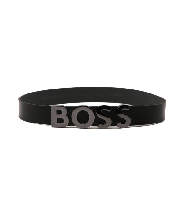 

Ремень мужской Boss кожаный с пряжкой в виде логотипа бренда, черный