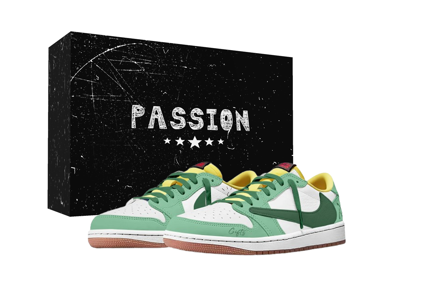 

Jordan Travis Scott x Air 1 Emerald Mango Barb 7.0 Low Cushioning Low top Vintage Basketball Shoes Unisex Green