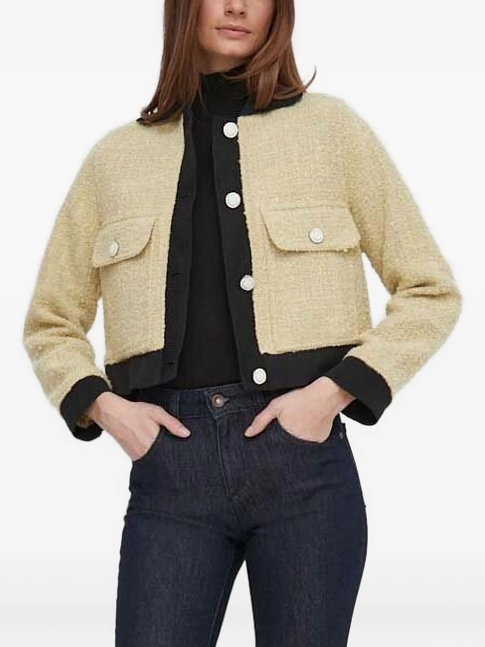 

Твидовый жакет с карманом на пуговицах Sisley, бежевый