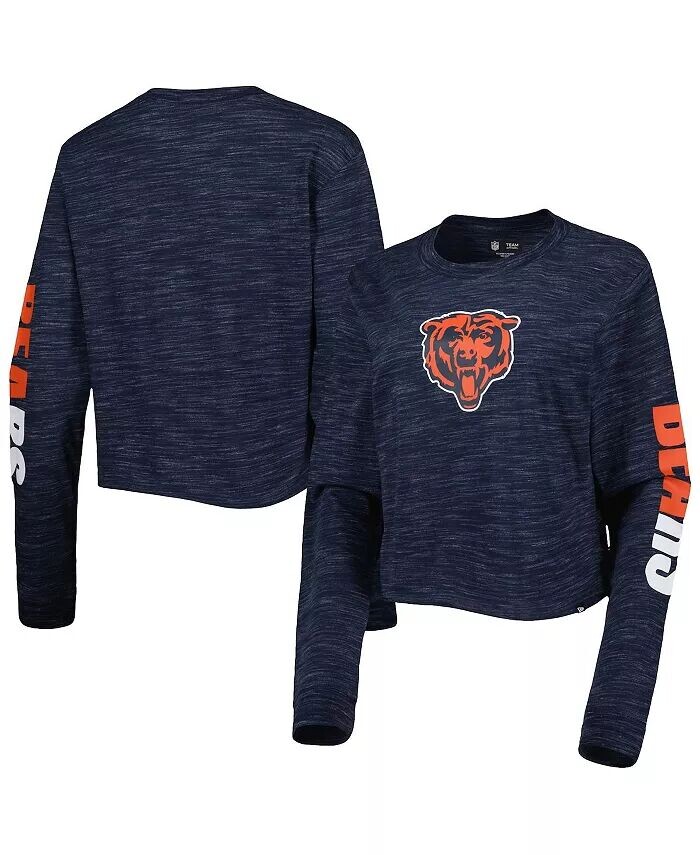 

Женская укороченная футболка с длинным рукавом Chicago Bears темно-синего цвета New Era
