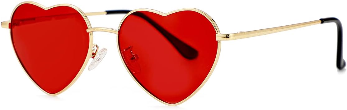 

Поляризованные солнцезащитные очки в форме сердца для женщин, металлическая оправа, милые и очаровательные очки, 100% защита от УФ-излучения Gleyemor, 04 Gold/Clear Red