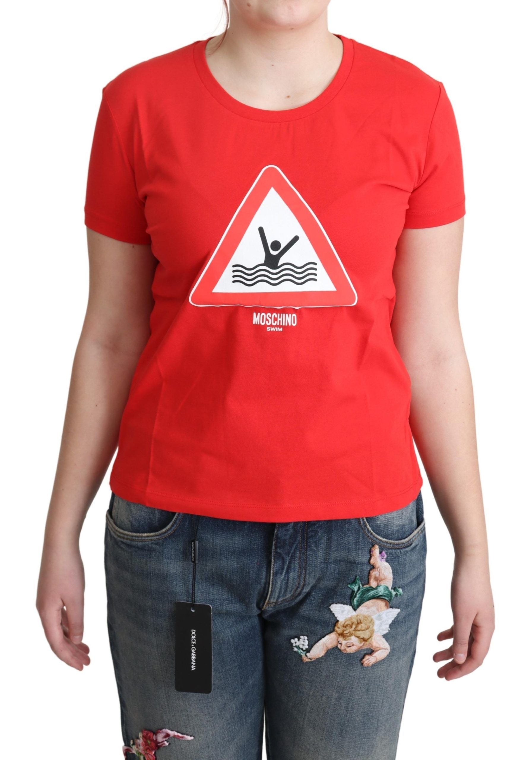 

Женская футболка Moschino Cotton Swim Graphic Triangle Print, красный