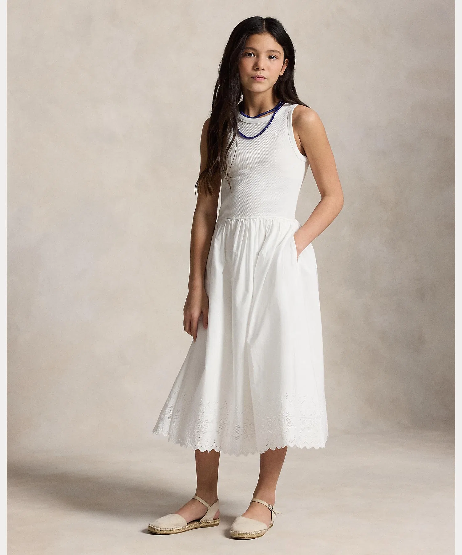 Детское платье-макси POLO RALPH LAUREN CHILDRENSWEAR хлопковое с вышивкой белое