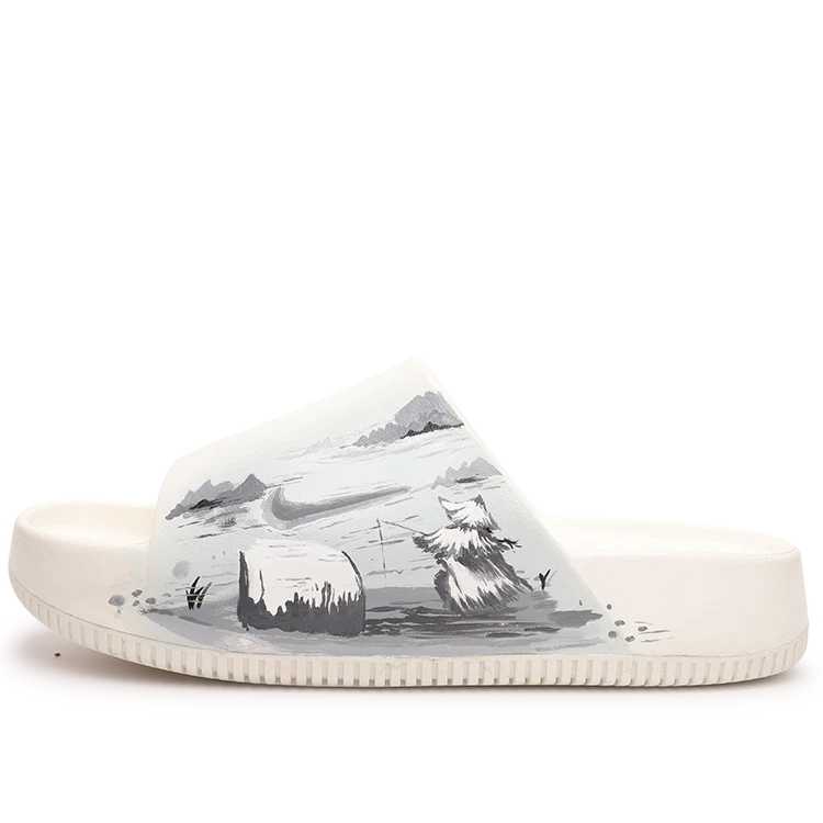 Nike Тапочки-слайды Calm Slide Quiet Slip с амортизацией, противоскользящие, унисекс, белые, серые