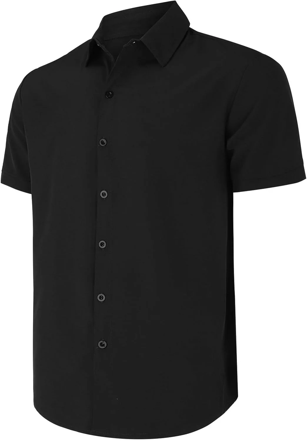 Мужская рубашка Muscle Fit с коротким рукавом, Casual, не мнущаяся, на пуговицах, для делового стиля, летняя пляжная рубашка Generic, черный — фото 3