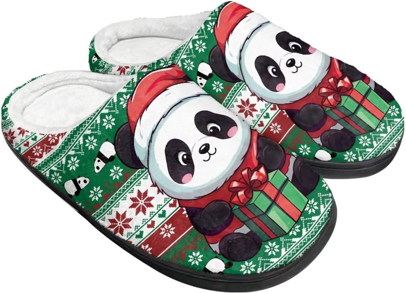 

Праздничные рождественские тапочки для дома, утепленные и мягкие, зимние домашние тапочки для женщин и мужчин Buxolandt, Christmas Panda Print