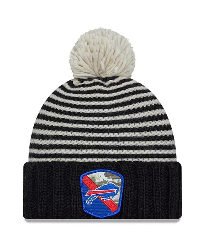 

Женская черная вязаная шапка Buffalo Bills 2023 Salute To Service с манжетами и помпоном New Era, черный