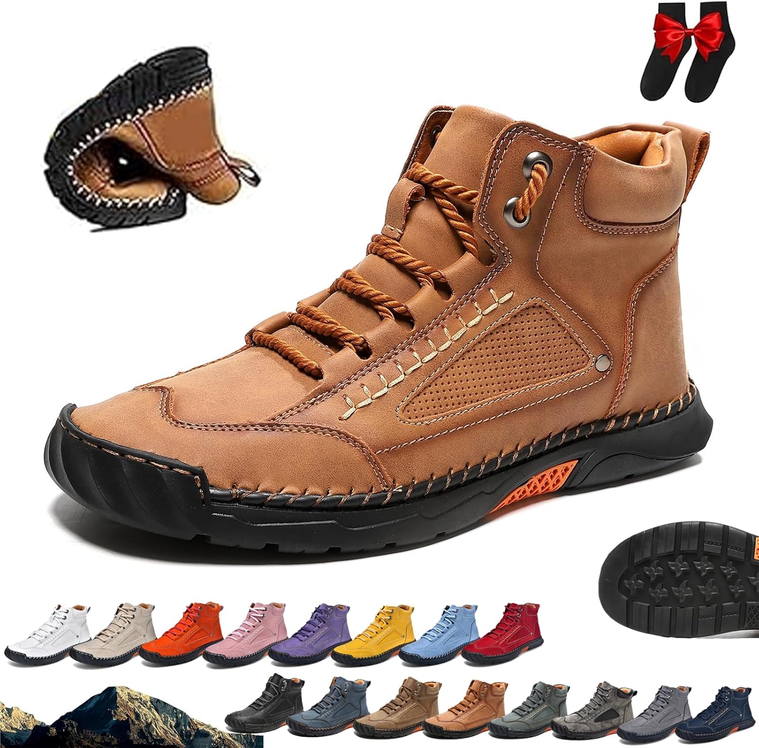 

Мужские ортопедические кожаные ботинки без шнурков Ghtrhsb, коричневый