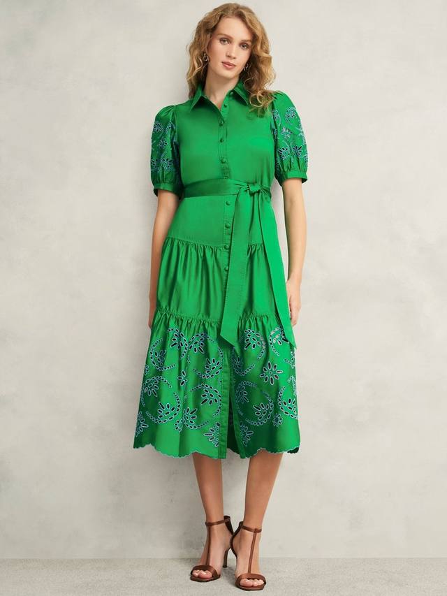

Платье-рубашка с пышными рукавами-розетками Hobbs, цвет Cilantro Green