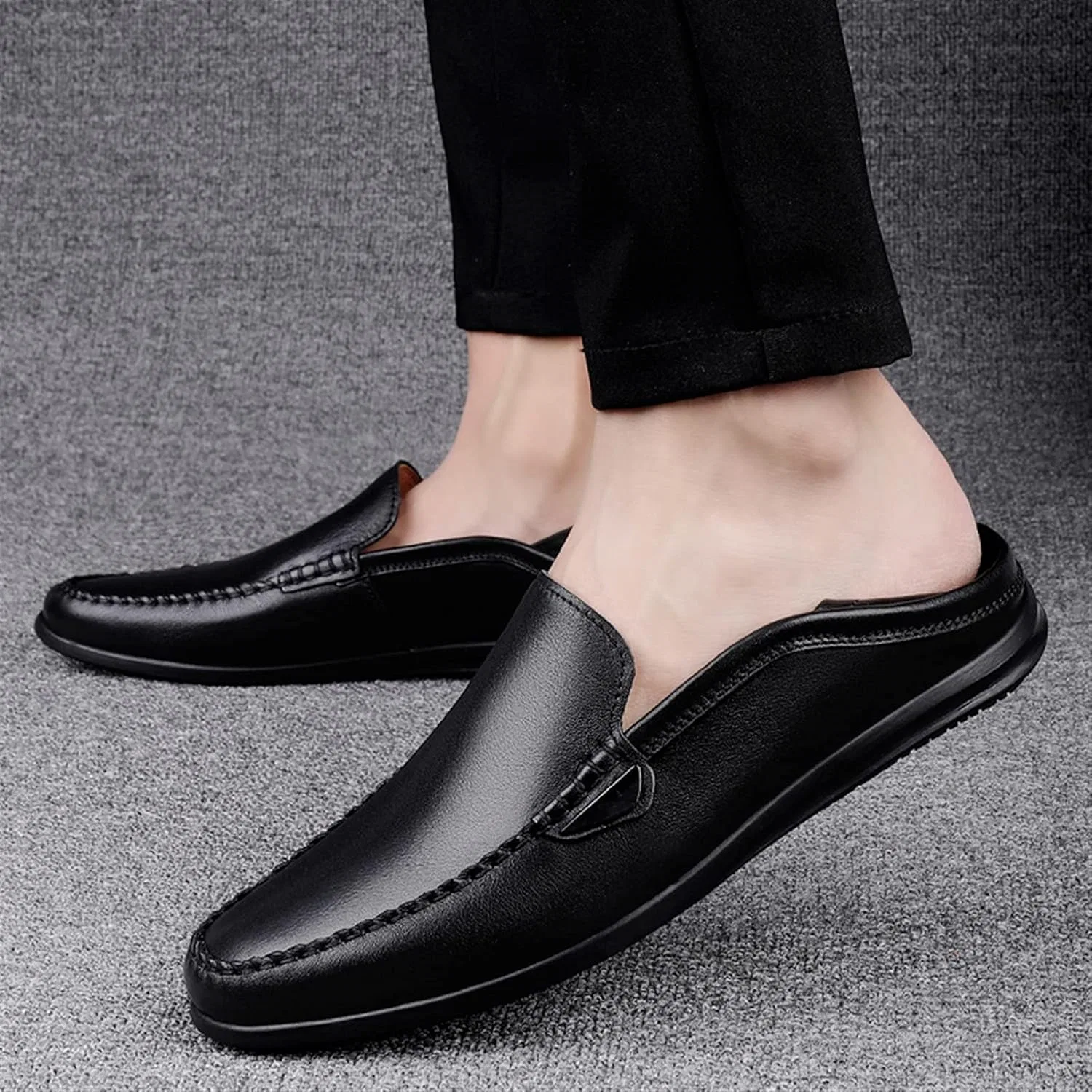 Лоферы кожаные Simple Moccasins Shoes, черный — фото 4
