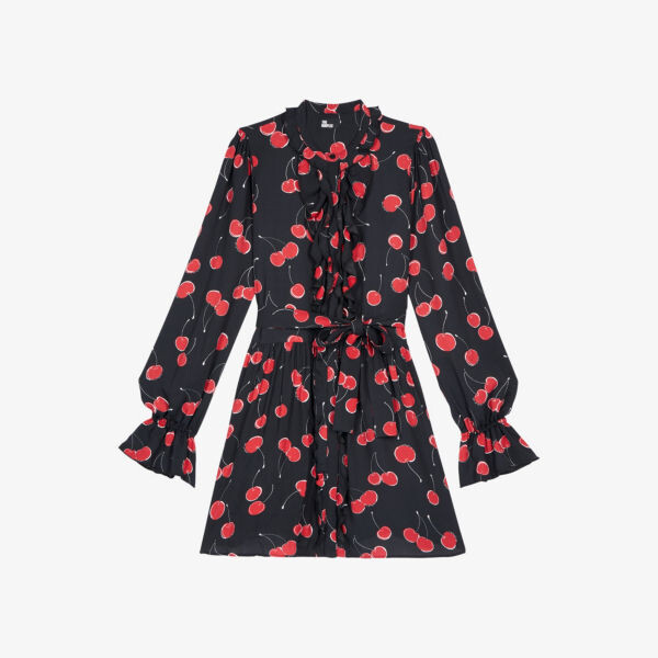 

Мини-Платье с оборками и принтом «Вишня» The Kooples, черный