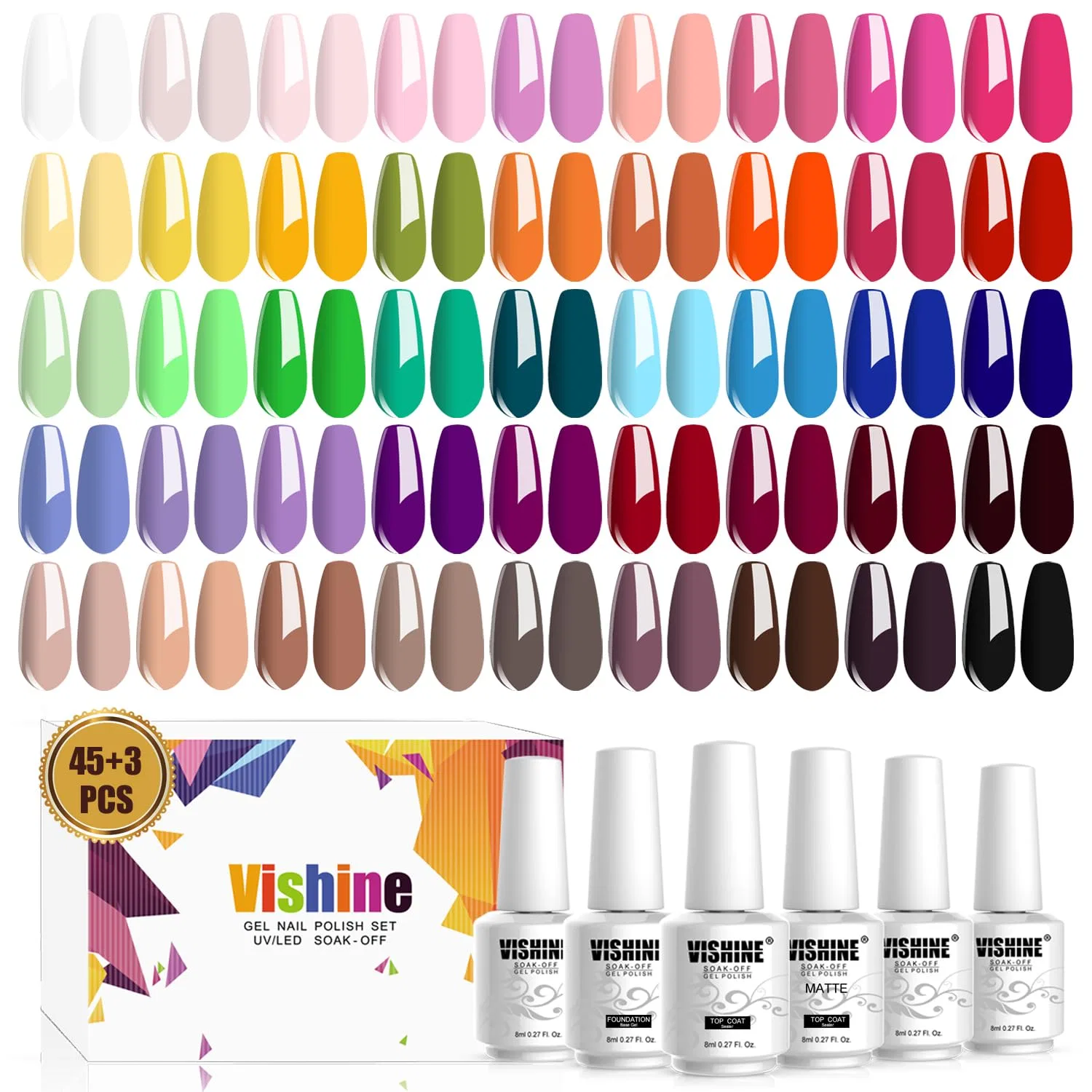 Набор гель-лаков Vishine, 48 штук Vishine, 45 Colors: Pink, Red, Yellow
