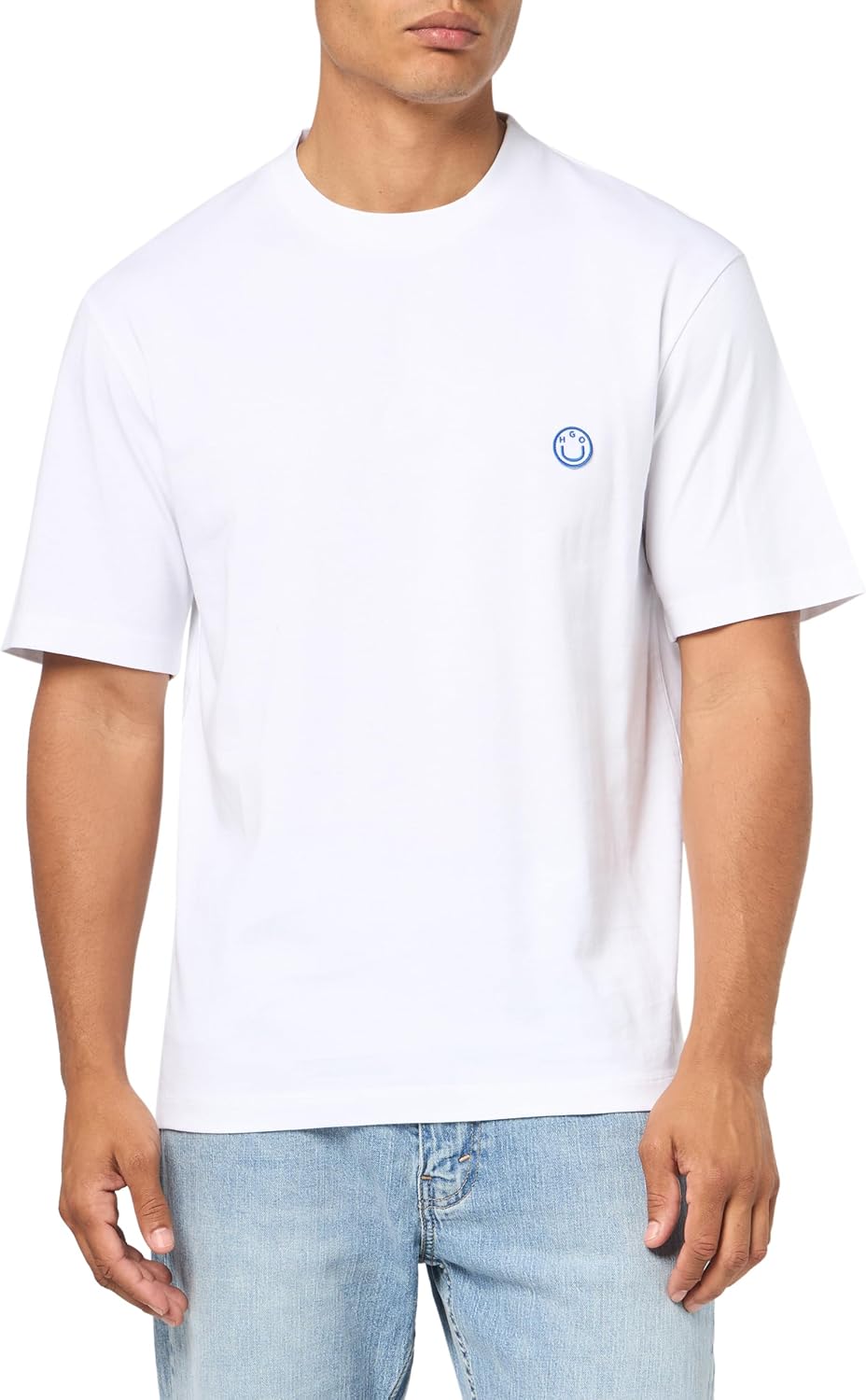 

Мужская хлопковая футболка HUGO с логотипом Small Smile, White Salt