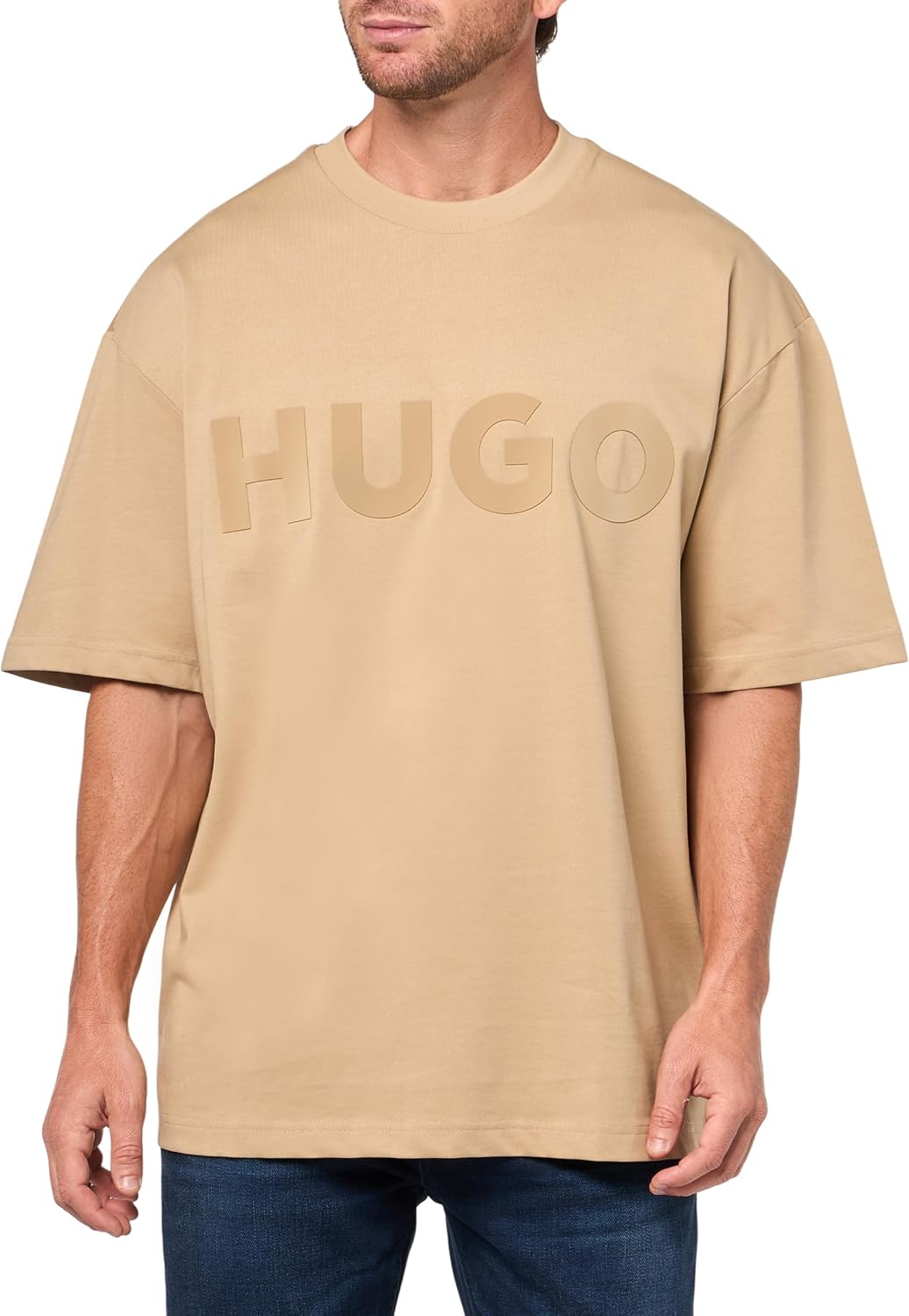 

Мужская хлопковая футболка Hugo с тональным логотипом, Pumice Stone