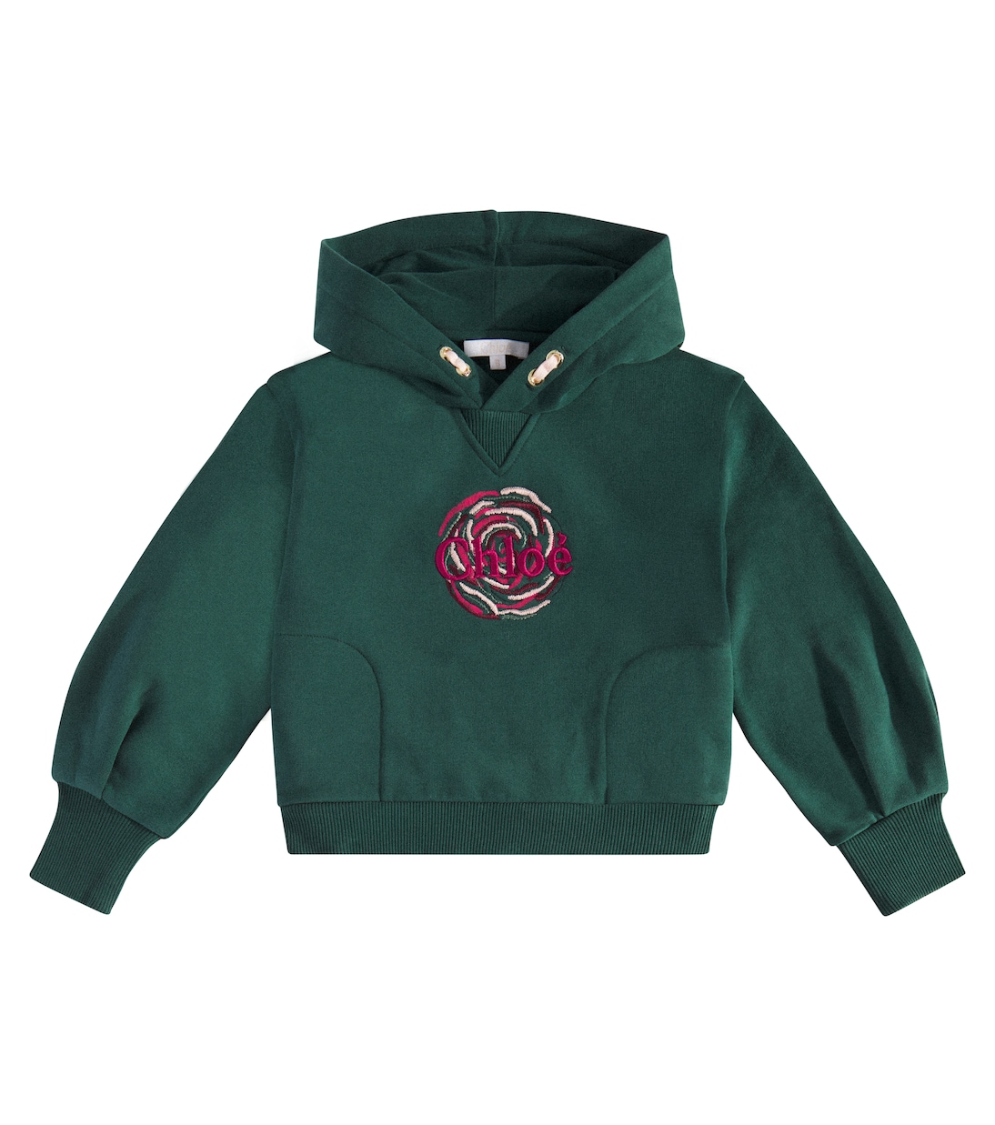 

Толстовка с капюшоном из хлопкового джерси с вышивкой Chloé Kids, хаки