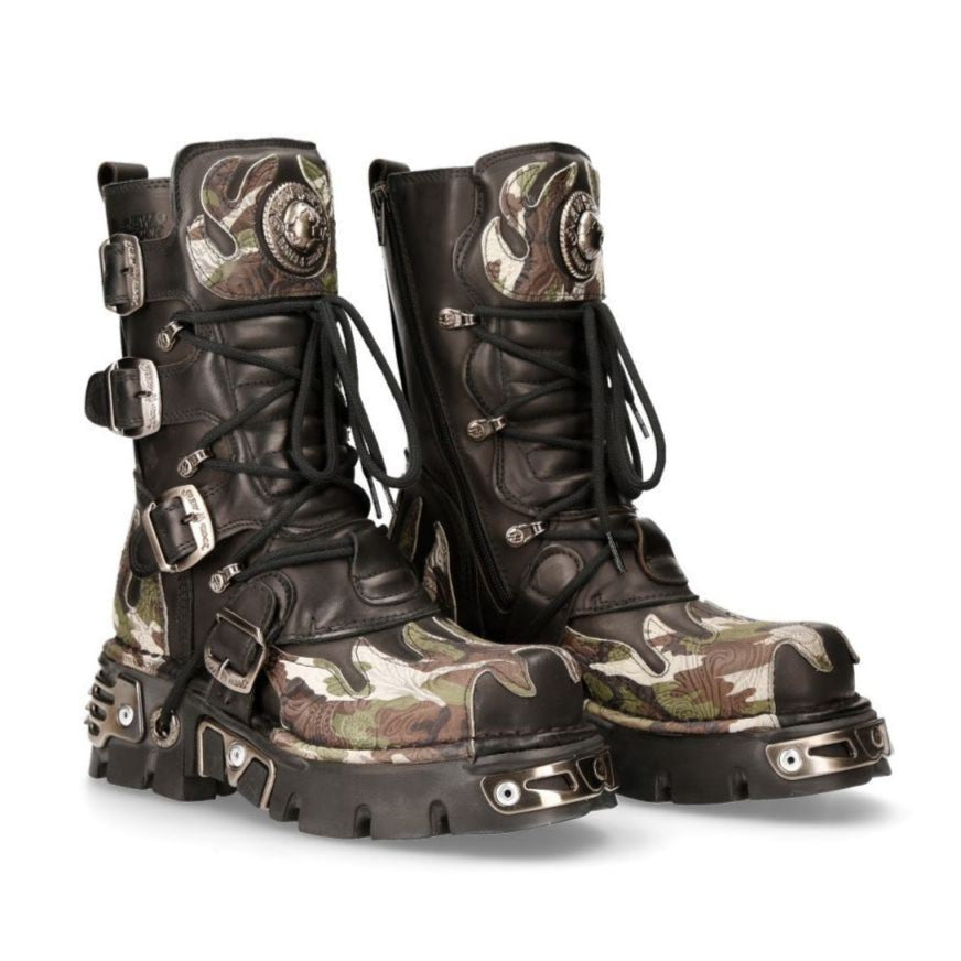 New Rock Flame Accented Camouflage Кожаные мотоциклетные ботинки M-591 ...