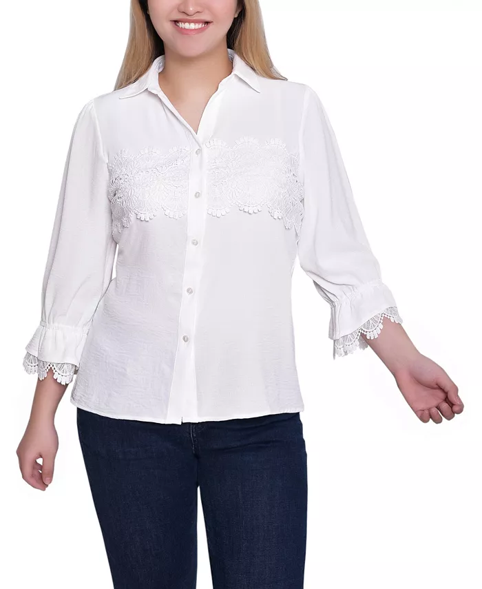 

Женский кружевной топ с рукавами 3/4 NY Collection, белый