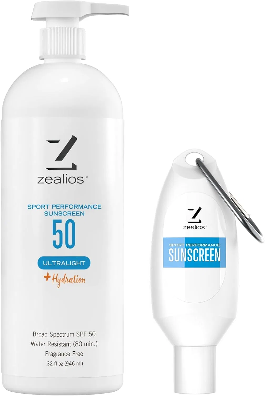 Солнцезащитный лосьон SPF 50 Zealios Sport Performance Ultralight, 32 унции + 2 унции, белый